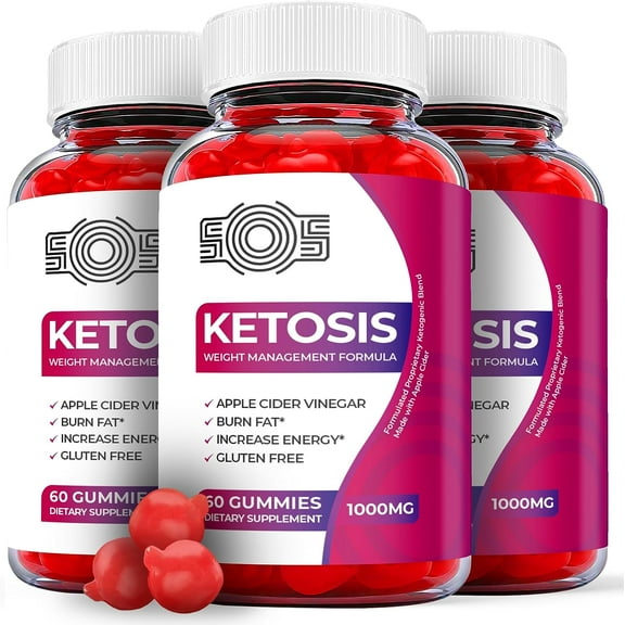 (3 Pack) SOS Ketosis Keto ACV Gummies - Supplement for Weight Loss - Energy & Focus Boosting Dietary Supplements for Weight Management & Metabolism - Fat Burn - 180 Gummies