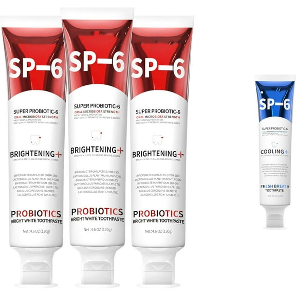 3-Pack SP-6 Whitening Toothpaste | 6 Probiotics for Oral Health | Plaque Protection & Fresh Breath | Free SP-6 Cooling Toothpaste