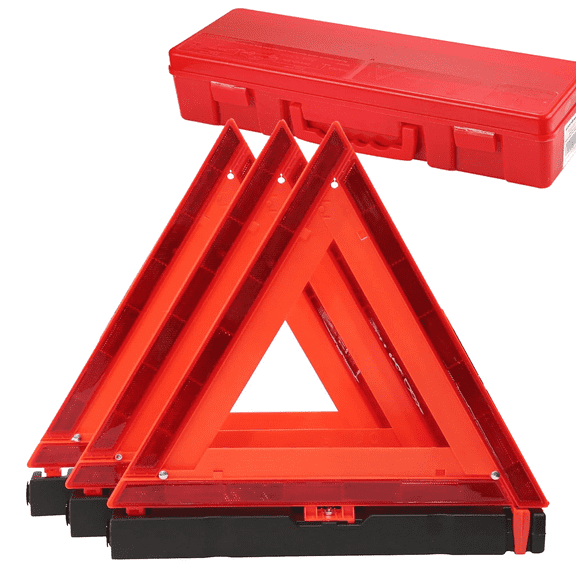 3 Pack Safety Triangles, Reflective Warning Triangles with Heavy Base with Case for Vehicles Breakdown