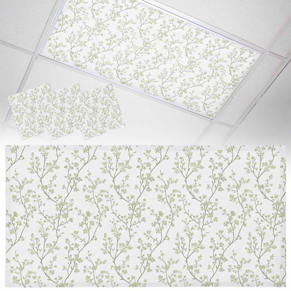 3 Pack Sage Green Flowers Fluorescent Light Covers for Ceiling Lights Branches Plants Magnetic Ceiling Light Covers Overhead Light Filters for Office Classroom Home