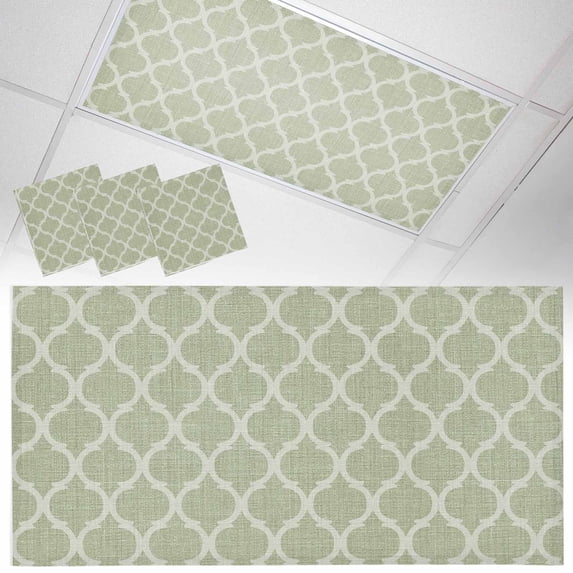 3 Pack Sage Green Plaid Fluorescent Light Covers for Ceiling Lights Retro Country Moroccan National Geometrical Plaid Magnetic Ceiling Light Covers Overhead Light Filters for Office Classroom Home