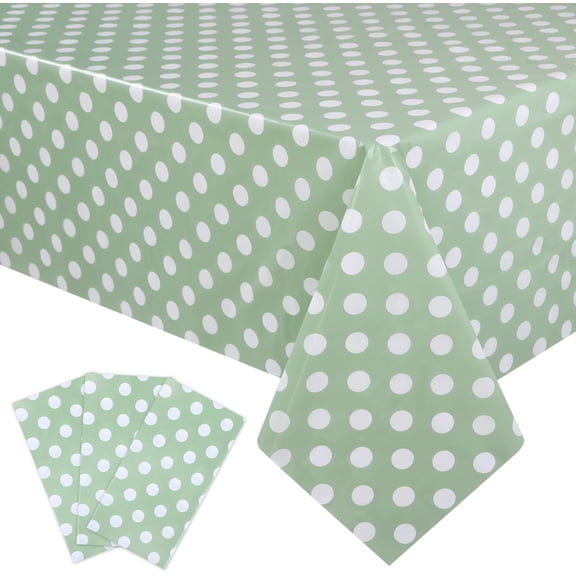 3 Pack Sage Green Polka Dot Table Cloths 54 x 108 Inch Sage Green and White Dots Tablecloth Disposable Plastic Sage Green Tablecover Waterproof Rectangle Picnic Table Covers for Birthday Party