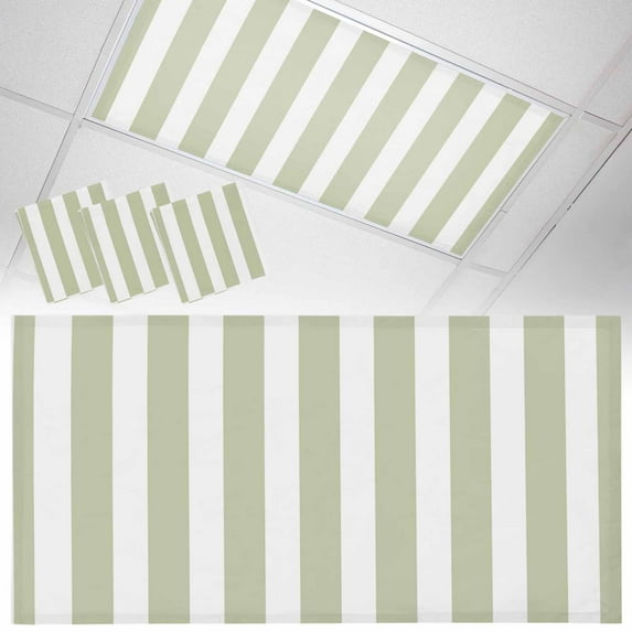 3 Pack Sage Green White Striped Fluorescent Light Covers for Ceiling Lights Gradient Geometric Magnetic Ceiling Light Covers Overhead Light Filters for Office Classroom Home