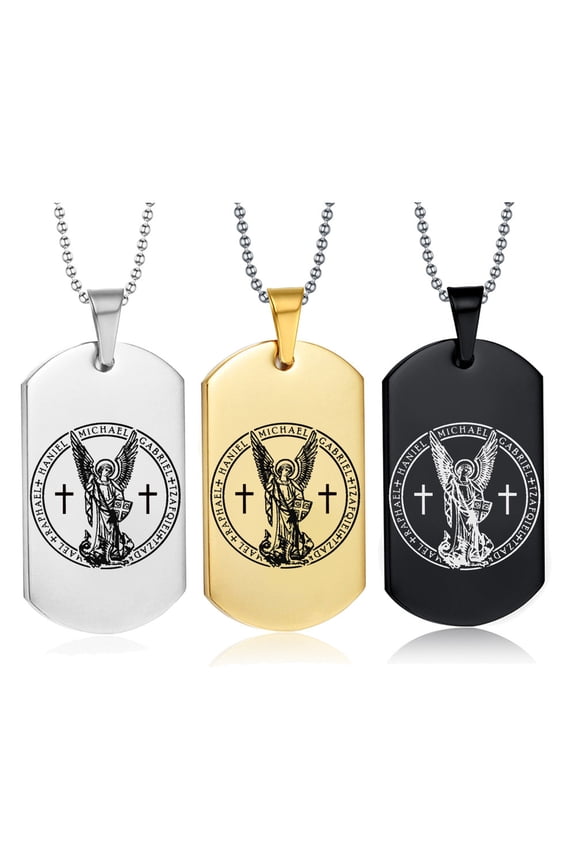 3 Pack Saint Michael Patron Medal Necklace Set Catholic Jewelry Protection Gift Stainless Steel Christian Religious Medals Polished Tag Faith Holy Pendant for Men Women