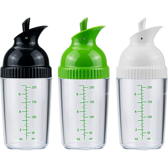3 Pack Salad Dressing Shaker, 7 Oz Good Grips Dressing Mixer Shaker Bottles, Black & White & Green