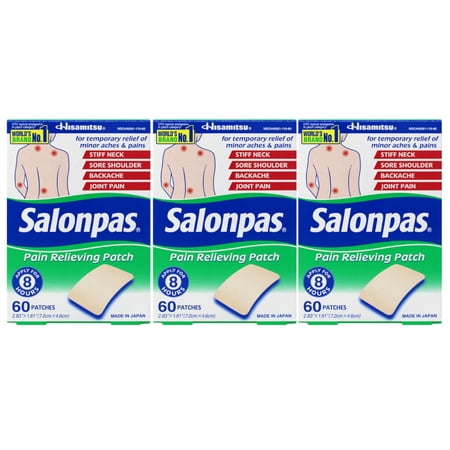 3 Pack Salonpas Pain Relieving Patches, Works For 8 Hours 60 Per Box (180 Total)