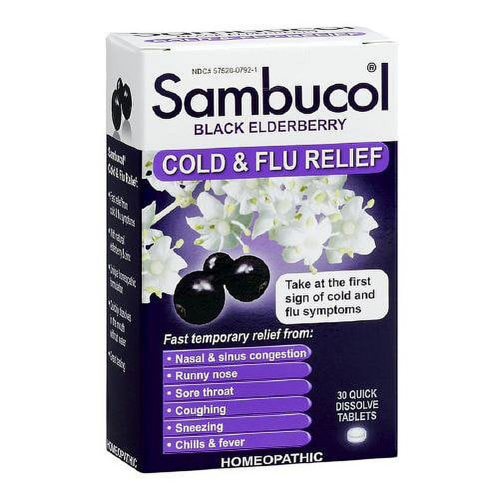 3 Pack Sambucol Black Elderberry Cold & Flu Relief Homeopathic 30 Tablets Each - image 1 of 1