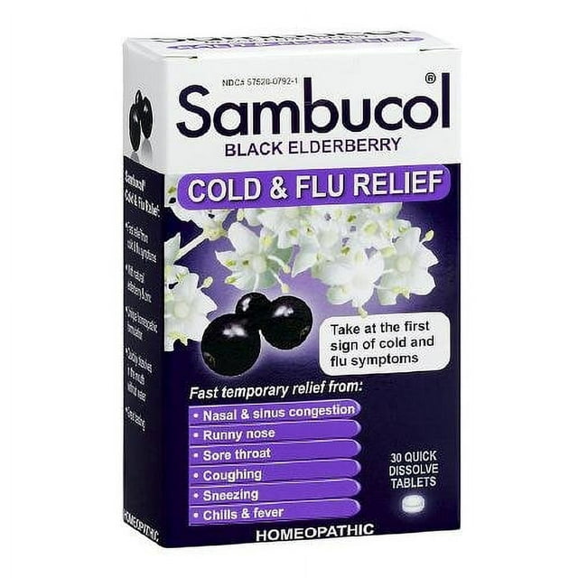 3 Pack Sambucol Black Elderberry Cold & Flu Relief Homeopathic 30 Tablets Each