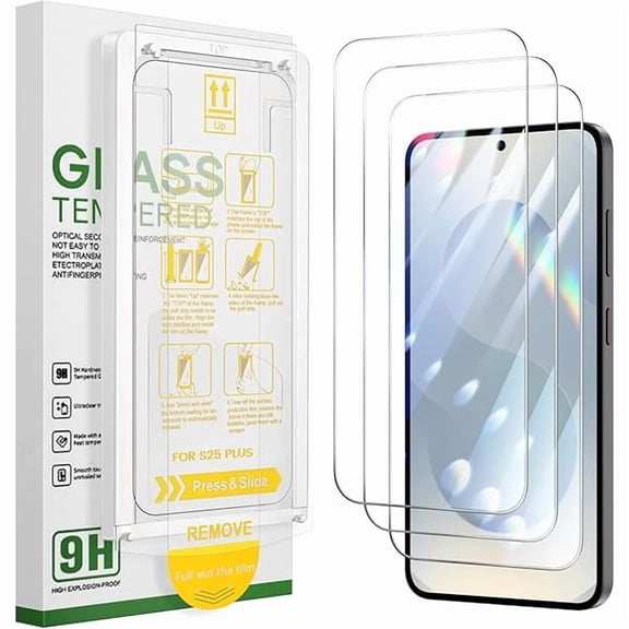 3 Pack for Samsung Galaxy S25 Plus Screen Protector - Easy Installation with Pull Strip Alignment Frame Support Fingerprint Unlock Bubble-Free Tempered Glass Film