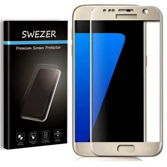 [3-Pack] Samsung Galaxy S7 [SWEZER] Tempered Glass Screen Protector, Anti-Scratch, Anti-Bubble, Anti-Chip Edge [Gold]