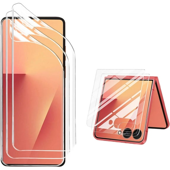 3 Pack for Samsung Galaxy Z Flip 7 Screen Protector,3 Front Tempered Glass + 3 Main TPU Screen Protector,Anti Scratch Bubble Free Screen Protector for Galaxy Z Flip 7 2025,Clear