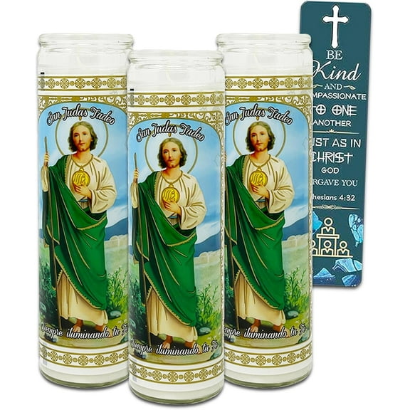 3 Pack San Judas Tadeo 8 Inch White Religious Candles - Saint Jude Candles for Vigils, Prayers, Blessing Ceremonies, Church Services, and More