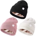 thumbnail image 1 of 3 Pack Satin Lined Winter Beanie Hats,Silk Lined Beanie Knit Soft Warm Cuffed Hat for Women Men Color 3, 1 of 6