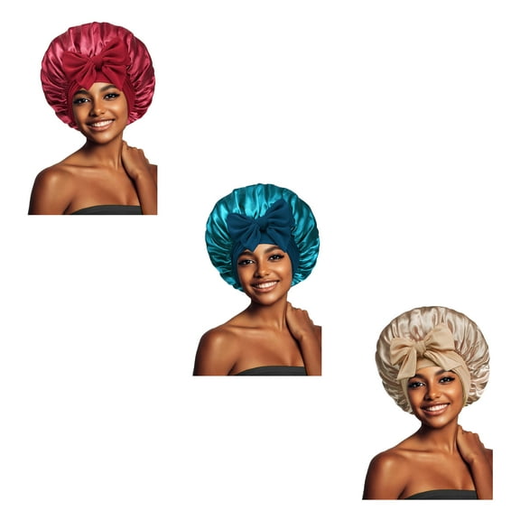 3-Pack Satin Sleep Bonnet for Women – Non-Slip Silk Hair Bonnets with Extra-Wide Stretch Band for Sleeping, Hair Protection & Wig Care