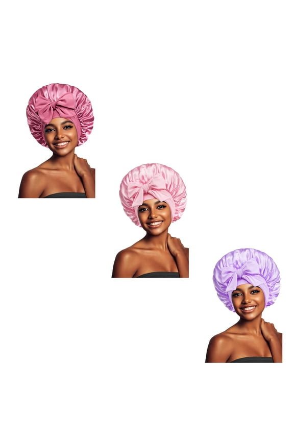 3-Pack Satin Sleep Bonnet for Women – Non-Slip Silk Hair Bonnets with Extra-Wide Stretch Band for Sleeping, Hair Protection & Wig Care