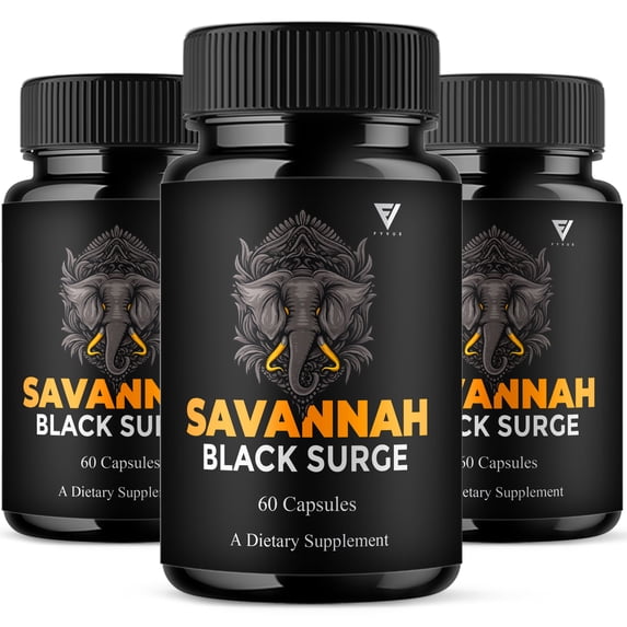 (3 Pack) Savannah Black Surge Male Health Support, SavannahBlackSurge Supplement (180 Capsules)