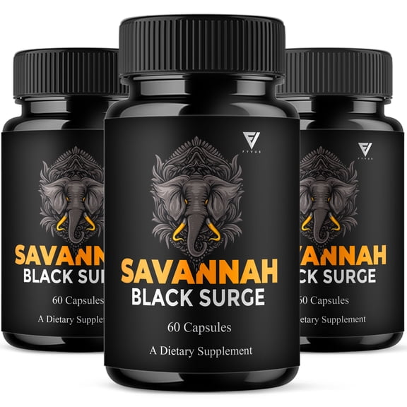 (3 Pack) Savannah Black Surge Male Health Support, SavannahBlackSurge Supplement (180 Capsules)