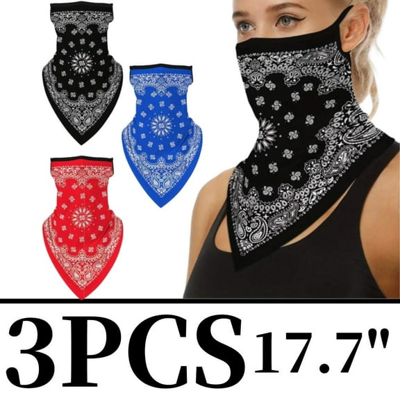 3 Pack Scarf Mask Bandana with Ear Loops, Neck Gaiter Balaclava Dust UV Sun Protection Outdoors Face Mask for Women Men Automotive & Motorcycle