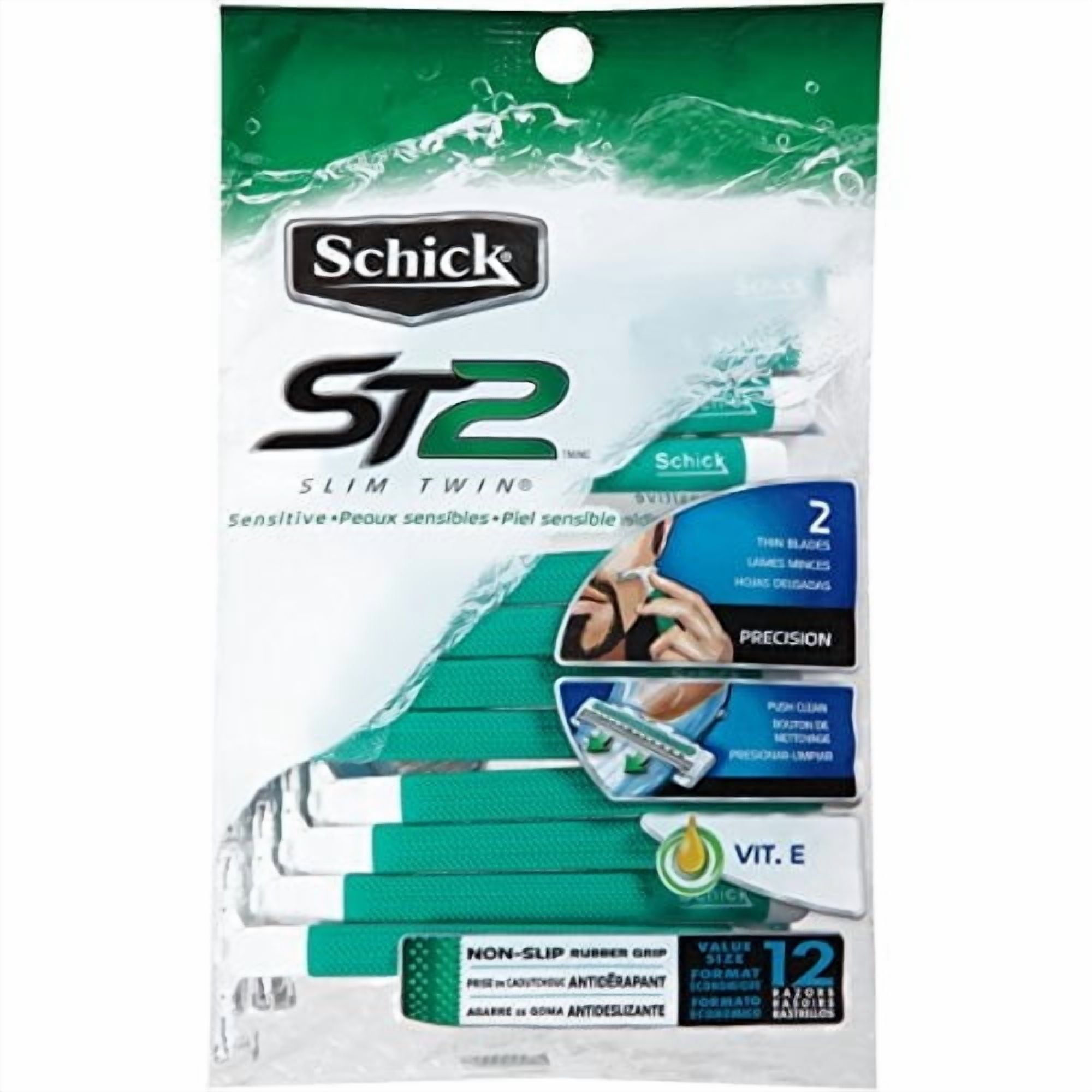 3 Pack Schick ST2 Slim Twin Men's Sensitive Disposable Razors 12 Each (36 Total)