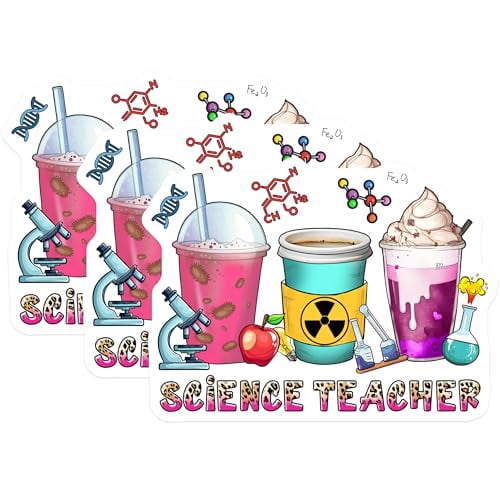(3 Pack) Science Teacher Decals - Funny Teacher - Chemistry Biology Physics Decals - 3 Inches On Longest Side - Easy Peel & Apply - Made in USA - 3MCS6600
