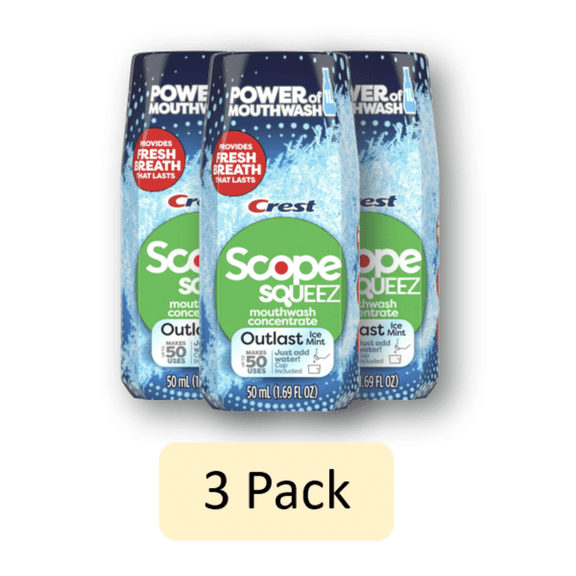(3 Pack) Scope Squeez Mouthwash Concentrate, Outlast Ice Mint Flavor, 50 mL 1.69 OZ