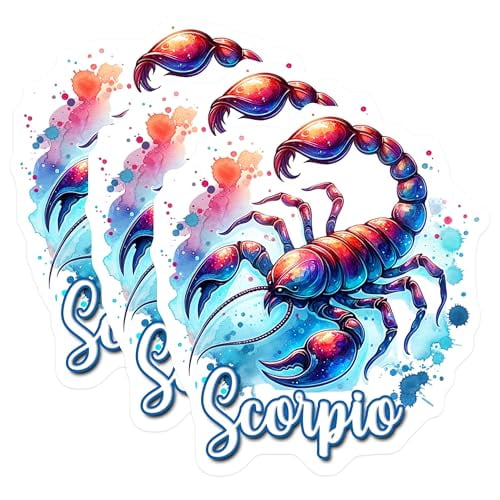 (3 Pack) Scorpio Zodiac Decals - Watercolor Astrology Sign - Laptop Decal- 3 Inches On Longest Side - Easy Peel & Apply - Made in USA - 3MCS5602