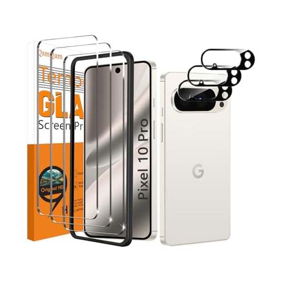 3 Pack Screen Protector for Google Pixel 10 Pro + 3 Pack Camera Lens Protector, Ultra HD Tempered Glass, 9H Hardness, Anti Scratch, Easy Installation - Case Friendly