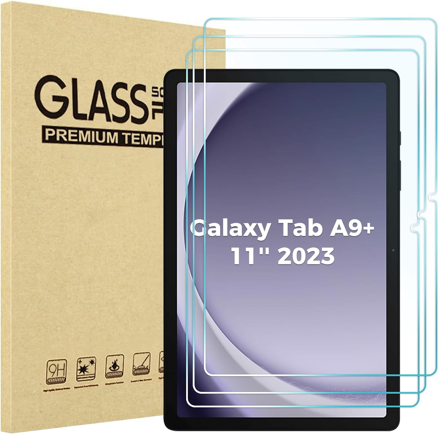3 Pack Screen Protector for Galaxy Tab A9 Plus 11 Inch 2023, HD Tempered Glass 9H Film Guard for 11" Tab A9+ 5G Tablet (SM-X210/X216/X218)