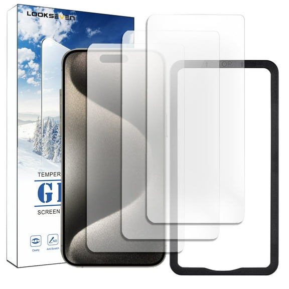 3 Pack Screen Protector for iPhone 15 Pro [6.1 Inch] with Easy Installation Frame, Tempered Glass Film, HD Clear, 9H Hardness, No Bubbles, Case Friendly