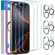 3 Pack Screen Protector for iPhone 16/iPhone 16 Plus/iPhone 16 Pro/iPhone 16 Pro Max(Optional) with Camera Lens, 9H+ Tempered Glass Easy Installation Kit