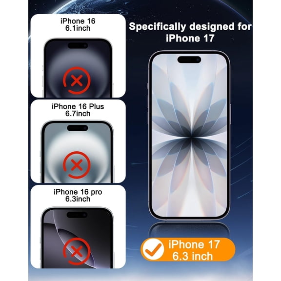 3 Pack Screen Protector for iPhone 17 with 3 Pack Camera Lens Tempered Glass Protector + Installation Frame, 6.3 Inch HD Clear Glass Film 9H Hardness Scratch Resistent, Case Friendly