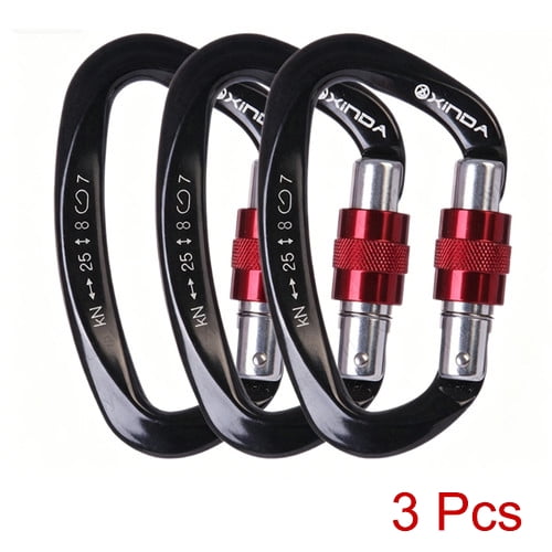 3 Pack Screw Locking D-Shape Carabiner Clip  25KN Heavy Duty Aluminum Alloy for Rock Climbing, Tree Rigging & Rescue Gear