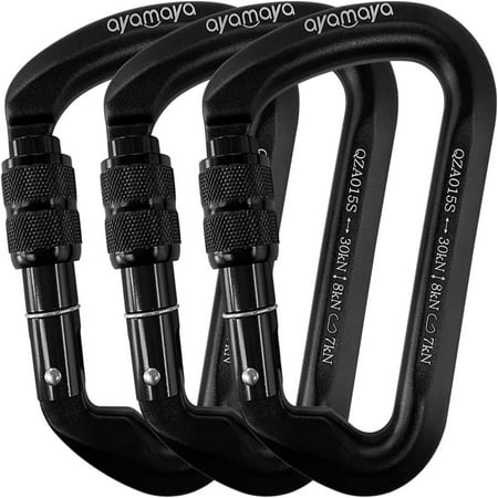 3-Pack Screwgate Locking Carabiners – 30kN (6,744 lbs) Heavy-Duty D-Shaped Carabiners for Rock Climbing, Rappelling, Swing, Rescue, Gym, Aerial Work, Fire Rescue, Downhill, CE Listed-black