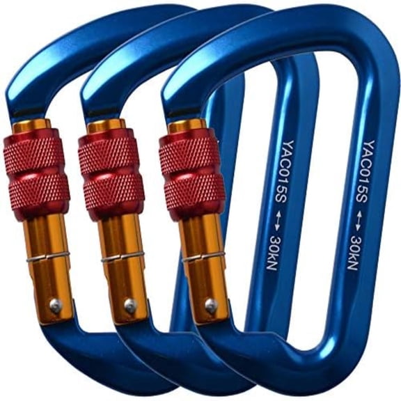 3-Pack Screwgate Locking Carabiners – 30kN (6,744 lbs) Heavy-Duty D-Shaped Carabiners for Rock Climbing, Rappelling