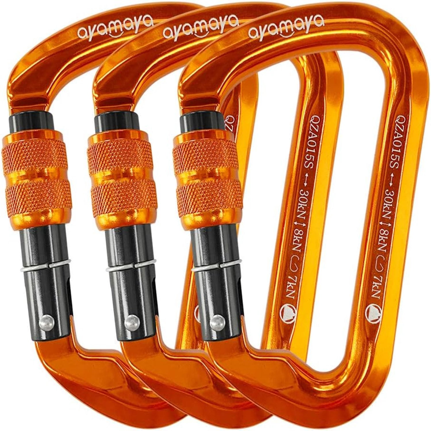 3-Pack Screwgate Locking Carabiners – 30kN (6,744 lbs) Heavy-Duty D-Shaped Carabiners for Rock Climbing, Rappelling