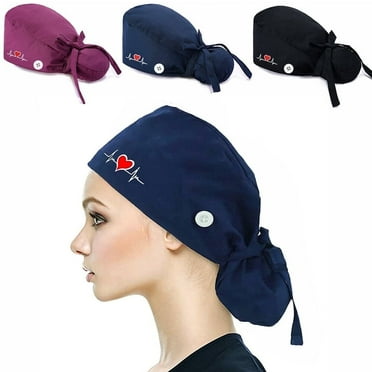 3 Pack Scrub Caps for Women Surgical Caps Nurse Hat Functional Ponytail Holder for Long Hair