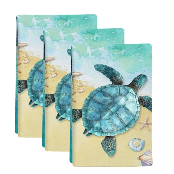 3 Pack Sea Turtle Kitchen Towels Summer Turquoise Ocean Watercolor Shell Conch Decorative Dish Towel Sets Absorbent Quick Dry Hand Cloths Tea Towels for Cooking Baking Farmhouse Gifts 18x28in