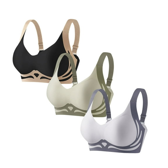 3 Pack Seamless Bralettes Color Block Bras for Women V Neck Wireless Push Up Bra with Adjustable Straps