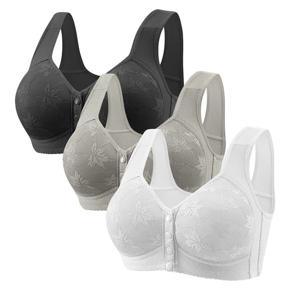 3 Pack Seamless Front Button Bralette Supportive Bra Breathable Cotton Full Coverage Bra Female Front Closure Wirefree Bra Full Coverage No Underwire Bra Women's Plus Size Wireless Bra