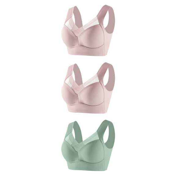 3 Pack Seamless Wireless Bras for Women No Underwire Mesh Everyday Bra Comfortable Padded Plus Size Bra
