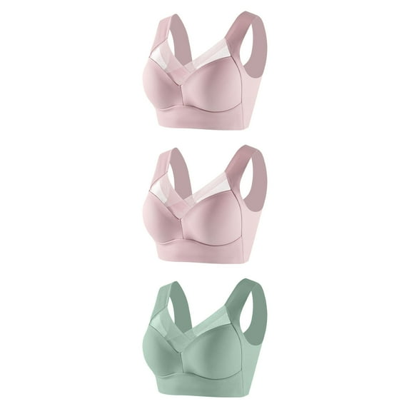3 Pack Seamless Wireless Bras for Women No Underwire Mesh Everyday Bra Comfortable Padded Plus Size Bra