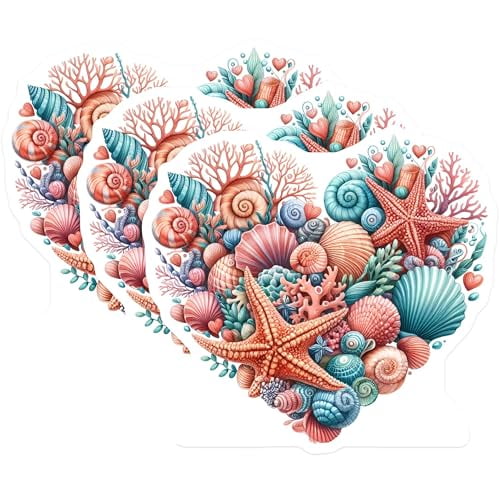 (3 Pack) Seashell Decals - Ocean Lover - Starfish Decals - 3 Inches On Longest Side - Easy Peel & Apply - Made in USA - 3MCS8053