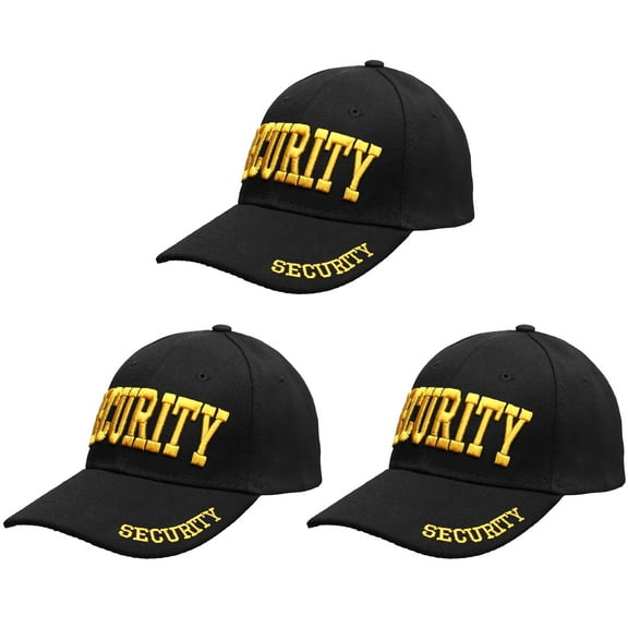 3-Pack Security Hat Baseball Cap - Embroidery Security Front, Bill & Back - Adjustable Size - (Gold)