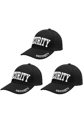 3-Pack Security Hat Baseball Cap - Embroidery Security Front, Bill & Back - Adjustable Size - (White)