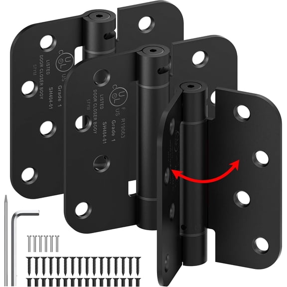 3-Pack Self Closing Door Hinges, 4 Inch Spring Loaded Door Hinges, Adjustable Tension for Exterior,Garage, Front Back Door,Left Right Hand Door, 5/8'' Radius Corners,UL Listed,Black