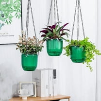 3 Pack Self Watering Hanging Planters Indoor Hanging Flower Pots, 4.5 Inch Outdoor Hanging Plant Pot Basket, Plant Hanger with Drainage Holes,Small Hanging Planter for Garden Home (Green)