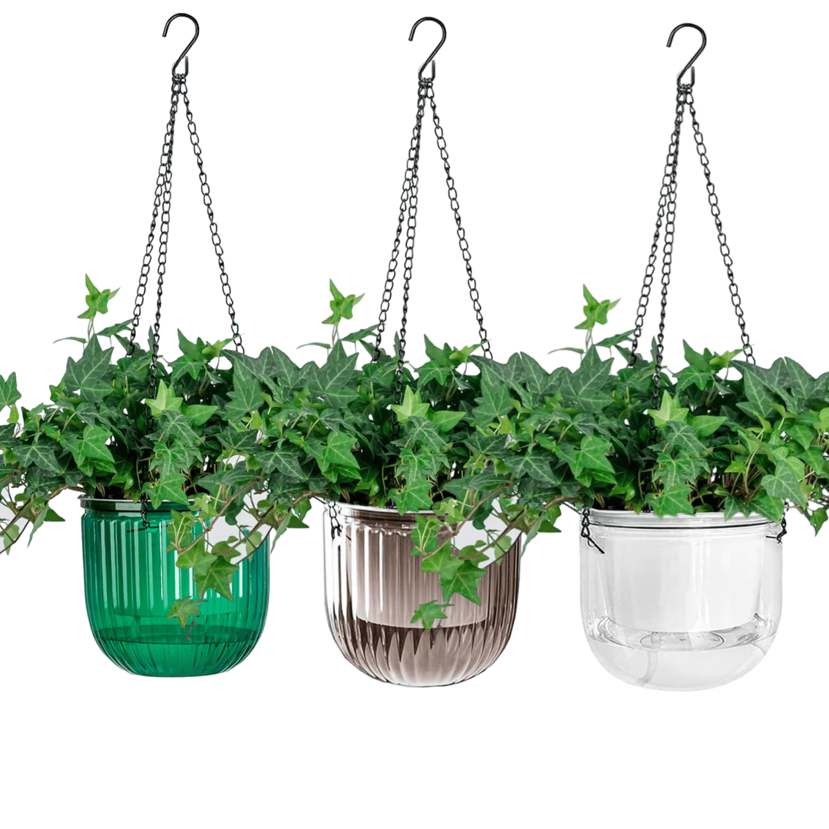 3 Pack Self Watering Hanging Planters for Indoor Plants, 4.5" Hanging Baskets with Chains & Drainage Holes Hanging Flower Pot Plant Hanger Holder for Outdoor Garden Home Wall Planter, 3 Colors