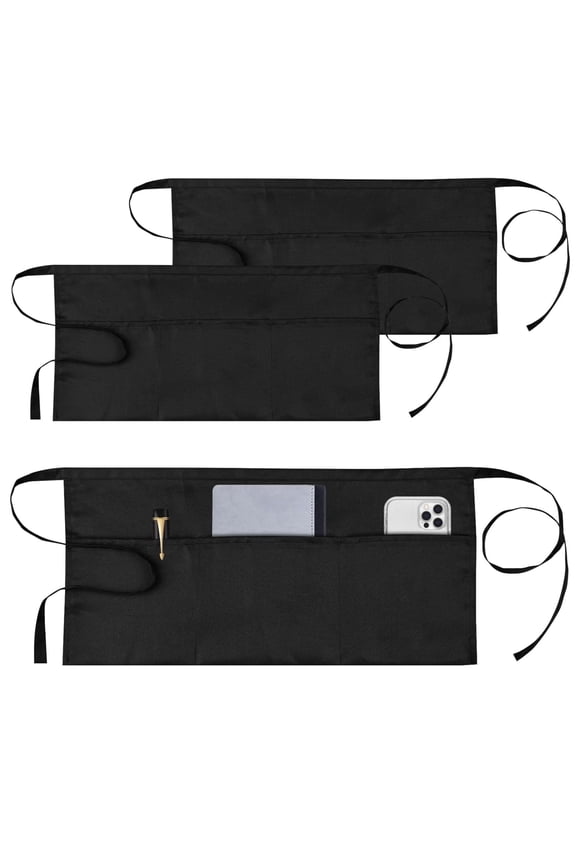 3 Pack Server Apron, Black Waitress Apron with 3 Pockets, Short Aprons for Women with Pockets for Servers, Waiter, Waitress