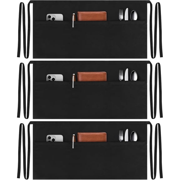 3 Pack Server Apron, Waitress Apron with 3 Pockets, Short Aprons for Women with Pockets for Servers, Waiter, Waitress