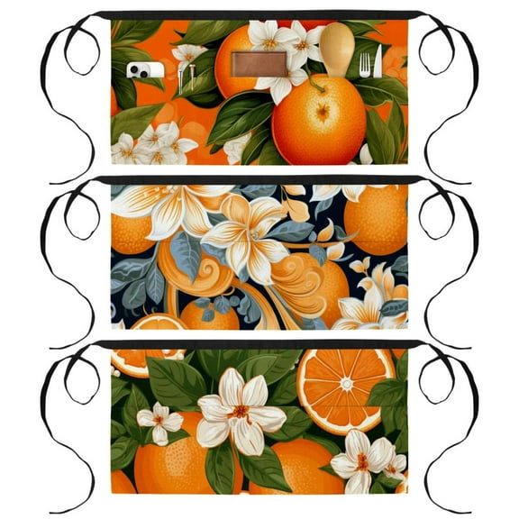3 Pack Server Apron with 3 Pockets - Orange Unisex Short/Half Waiter Waist Short Apron